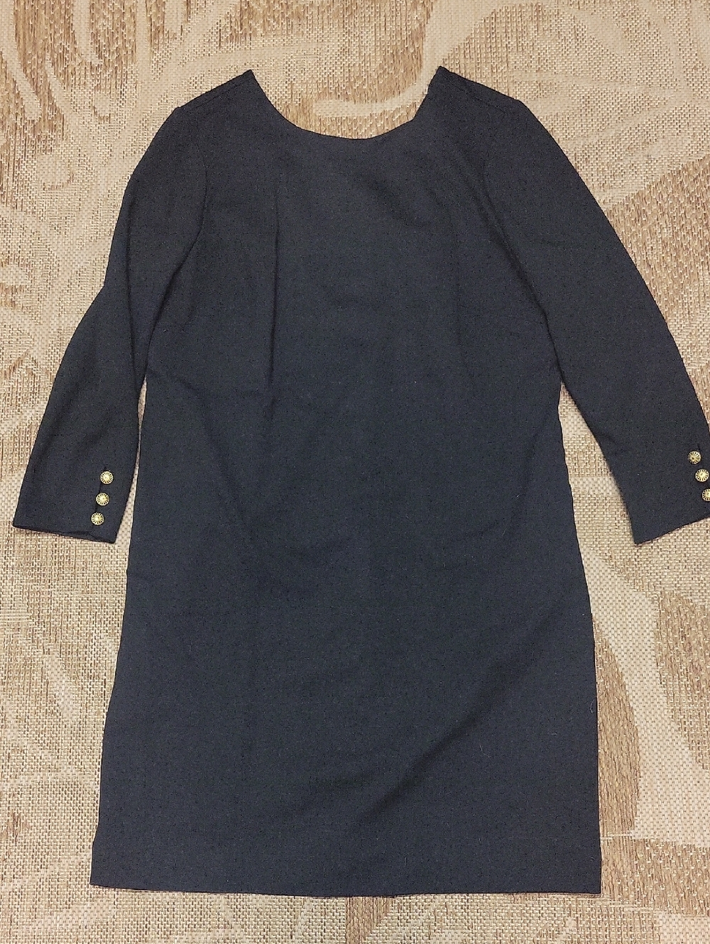 Chico's Black Long-Sleeve Shift Dress with Gold Buttons